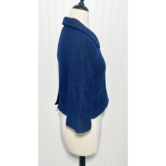 Solemio Womens Button Up Blazer‎ Jacket Collared Cropped Blue Viscose Wool Small - Picture 4 of 10